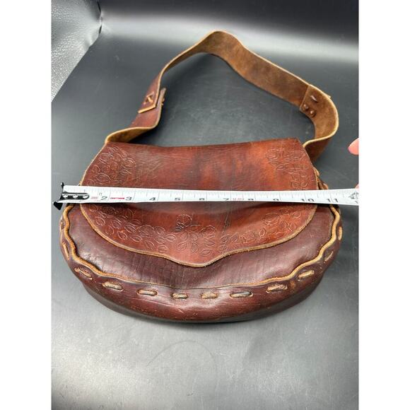 Vintage Tooled Leather Purse Floral Shoulder Hippie‎ Chic Boho Bag Wide Strap - Picture 14 of 14